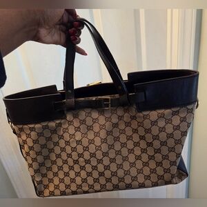 Gucci Monogram Beige and Brown Tote